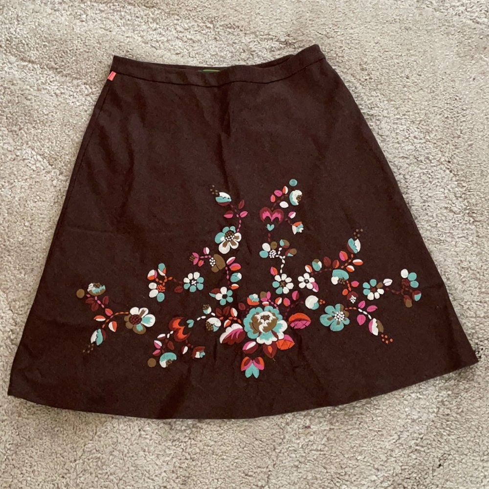 Oilily Dark Brown Skirt with Colorful Floral Embroidery